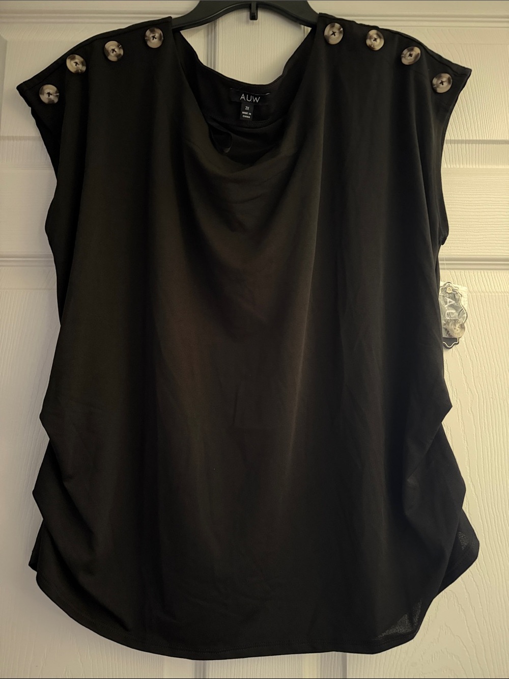 AUW Black Sleeveless Top with Accent Shoulder Buttons